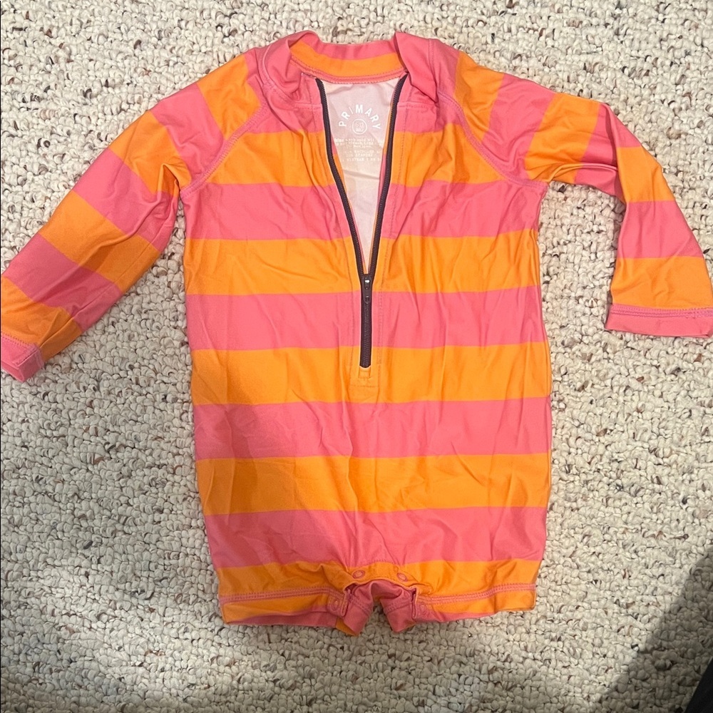 Primary Pink and Orange Striped Kids One Piece